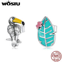 Wostu 925 Sterling Silver Earring Enamel Bird and Leaf Plant Gift Silver Stud Earrings for Women Fine Jewelry Brincos DXE1083 2024 - buy cheap