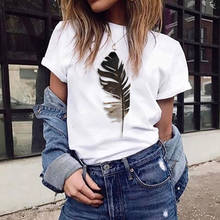 Leaf Printing T Shirt Summer Women Short Sleeve Leisure Top Tee Casual Ladies Female T Shirts Plus Size Woman Clothing 2024 - buy cheap