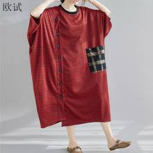 Oversized Dresses for Women 2022 Summer Plaid Dress Batwing Sleeve Ladies Patchwork Oversized Dress Vestidos 2024 - buy cheap