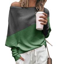 Fashion Spring Autumn Women T-Shirt Color Block Off Shoulder Loose batwing Long Sleeve tee Tops t shirt women female 2024 - buy cheap