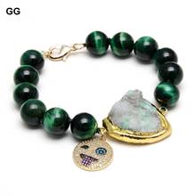 Guaguai joias 12mm redondas olho de tigre verde, bracelete preto preto, pingente facial feliz para mulheres 2024 - compre barato