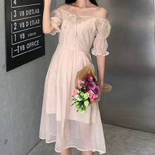 Beach Vacation Fashion Chlothes Midi Apricot Women Vintage Dresses Summer Elegant Runway 2021 Korean Party Night Dresses 2024 - buy cheap