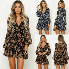 Vestido corto femenino de gasa con estampado Floral para mujer, minivestido bohemio elegante para fiesta de noche y playa, estilo informal, 2019 2024 - compra barato