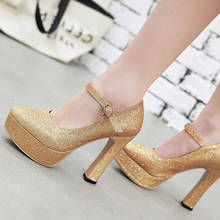 Autumn High Heels Platform Pumps Women Shoes Fashion Ankle Straps Gold Silver Heels Luxury Sequined Red Party Wedding Shoes Lady 2024 - buy cheap