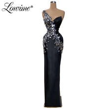 Dubai Design One Shoulder Crystal Elegant Evening Dress Black Satin Celebrity Party Dresses Formal Kaftans Robe De Soiree 2020 2024 - buy cheap