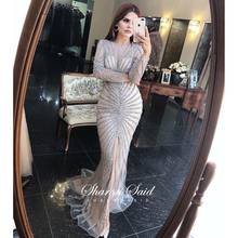 Luxury Silver Long Sleeve Arabic Evening Gowns for Women Party Formal Dresses Black Bead Front Split Dubai Graduation Prom Dress 2024 - buy cheap