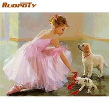 Ruopoty, pintura a óleo emoldurada por números, figura de balé e cão, imagem por número, artesanal, imagem colorida 40x50cm, arte 2024 - compre barato