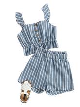 2021 3-8Y Summer Kids Baby Girl Clothes Button Striped Print Sleeveless Crop Top+Shorts Toddler 2pcs Outfits Set 2024 - buy cheap