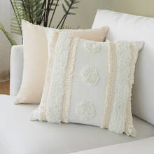 Capa de almofada de algodão marfim borlas, capa de travesseiro estilo marrocos artesanal para decoração de casa sofá cama 45x4 5cm/30x50cm 2024 - compre barato