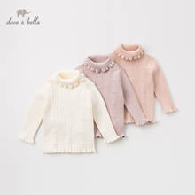 DB11409 dave bella winter baby girls cute ruched solid T-shirt children long sleeve tops girls high quality kids fashion tees 2024 - buy cheap