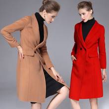 Женское зимнее пальто в новом стиле, длинное шерстяное двухстороннее шерстяное пальто, модное высококачественное верхнее пальто, красное зимнее женское пальто 2024 - купить недорого