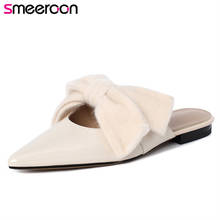 Smeeroon Hot Sale Genuine Leather Shoes Women Slipper Pointed Toe Bowknot Summer Single Shoes Comfortable Low Heel Slipper Woman 2024 - buy cheap