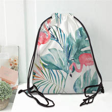 Hot Flamingo Printed backpack drawstring bag satin soft shoe bags to school custom Logo bags for women 2024 - buy cheap