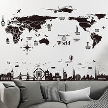 World Map Wall Stickers DIY Europe Style Buildings Mural Decals For Living Room Bedroom School Office Background Decoration 2024 - buy cheap