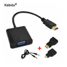 Kebidu mini adaptador masculino para vga fêmea 1080p conversor com cabo de áudio hdmi-compatível com vga para xbox 360 para ps3 para ps4 2024 - compre barato