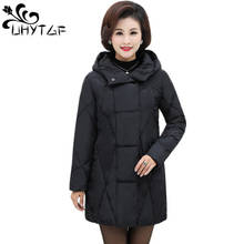 UHYTGF-abrigo largo de algodón con capucha para mujer, Parka Coreana de talla grande, a la moda, XL-5XL de invierno, X536 2024 - compra barato
