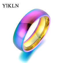 YiKLN высокое качество гладкая нержавеющая сталь юбилейное кольцо черный/золотой цвет изогнутые пара свадебные кольца для женщин Anneau YR18115 2024 - купить недорого