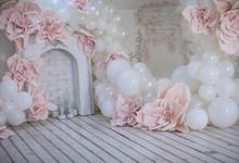 7x5FT   Merry Christmas Room White Balloons Pink Floral Flowers Custom Photo Studio Backdrops Backgrounds Vinyl 220cm X 150cm 2024 - buy cheap