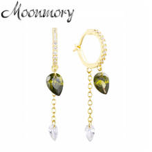 Moonmory-pendientes de plata de ley 925 para mujer, Piercing dorado, CZ, cristal, hoja verde, cadena para la oreja, colgante, joyería, regalos de navidad 2024 - compra barato