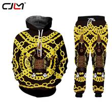 CJLM-chándal con capucha para hombre, conjunto de sudadera con cadena dorada, traje de chándal de Hip-Hop de 2 piezas, Sudadera con cuello levantado para Fitness, conjunto de chaqueta y pantalones 2024 - compra barato