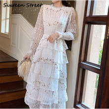 Woman White Lace Dress Long sleeve floral embroidery round neck New spring elegant party dresses female autumn bodycon 2024 - buy cheap