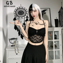 Готический Черный винтажный сексуальный женский топ Goth Camisole, модный тонкий однотонный топ с перекрестной подвеской, эстетичный Топ, летний Повседневный Топ на бретелях 2024 - купить недорого
