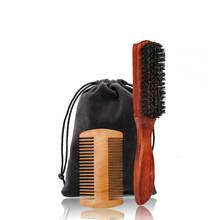 Escova de barba e bigode profissional para homens, pente de madeira, cerdas de javali, estilo salão de beleza, kit de escova de barbear 2024 - compre barato