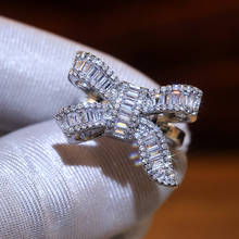 Huitan-anillos de lujo con forma de lazo para mujer, accesorio elegante para fiesta, joyería brillante de alta calidad, CZ 2024 - compra barato