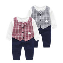 Newborn Baby Clothes 2022 Spring Baby Cotton Long Sleeve Bowknot Romper Gentleman Plaid Patten Jumpsuit Boy Cloth Suit Costumes 2024 - buy cheap