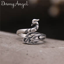 Anéis de pavão prateados, exagerados para mulheres, joias para casamento, anel antigo 2024 - compre barato