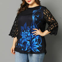 Plus Size Women Shirt Floral Lace Stitching Blouse Tops O Neck 3/4 Sleeve Printed Tee Shirts Large Size Female Casual Blusas D30 2024 - buy cheap