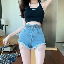 Summer Sexy Hip Trim Hot Pants  Cargo Pants Heavy Work Rivet Chain Hair Edge High-waisted Denim Shorts Women Short Jeans 2024 - buy cheap