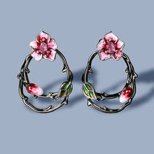 Pendientes de plata 925 con diseño de flor esmaltada para mujer, aretes huecos, diseño romántico, de alta calidad, hecho a mano 2024 - compra barato