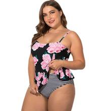 2022 Women Tankini Set Printed Two Pieces Swimsuits Sexy Swim Dress Female Swim Skirt+Bikini Plus Size 5XL Bather Swimwear 2024 - buy cheap