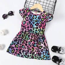 Vestido de princesa para niñas pequeñas, ropa informal con estampado de leopardo, Dyed Tie-, manga de mosca, ropa de fiesta de verano 2024 - compra barato