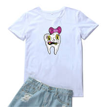 Funny Tooth Pattern Women T-shirt Fashion Cute Print T Shirt Women Cotton O-neck Tee Shirt Femme Korean Style Women Tshirts 2024 - buy cheap