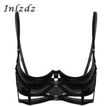 Womens Lingerie Sexy Bra Wet Look Patent Leather Adjustable Spaghetti Shoulder Straps Quarter Cup Strappy Underwired Bra Tops 2024 - buy cheap
