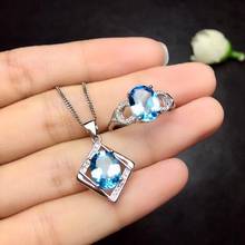Natural blue topaz s925 sterling silver fashion fine jewelry sets for women party natural gemstone ring Pendant 2024 - buy cheap