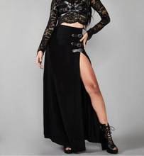 Женская длинная юбка в стиле панк, повседневная Однотонная юбка с высокой талией для вечеринки, женская одежда с разрезом сбоку 2024 - купить недорого