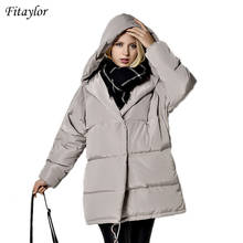Fitaylor Winter Jacket Women 90% White Duck Down Parka Loose  Hooded Coats Medium Long Warm Casual Pink Snow Outwear 2024 - buy cheap