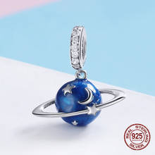 Blue enamel secret planet necklace pendant fit original bangle charm bracelet beads 925 sterling silver jewelry making woman 2024 - buy cheap