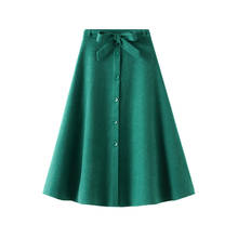 Ohryiyie saia feminina cinza vintage cintura alta linha a saia midi longa plissada elegante coreana com laço 2024 - compre barato