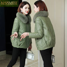 Jaqueta de couro genuíno para mulheres, casaco de inverno com gola de pele de raposa natural feminino inverno cf1710 2024 - compre barato
