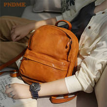 PNDME fashion vintage high quality genuine leather ladies small backpack simple casual luxury travel real cowhide bag for women 2024 - buy cheap