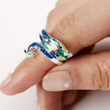 Anillo de apertura azul pavo real para mujer, accesorios para compromiso, joyería de boda, accesorios de cobre ajustables 2024 - compra barato