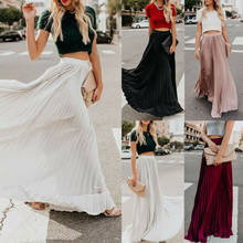Женская юбка в стиле ретро, эластичная, с высокой талией, расклешенная, плиссированная, Свинг, длинная, макси юбка, модная, повседневная, тонкая, однотонная, Пляжная, для девушек, юбки 2024 - купить недорого