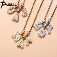 TOPGRILLZ A-Z Ladder Square Alphabet Ice Cubic Zirconia Alphabet Pendant Necklace Hip Hop Jewelry For Gift  ROPE CHAIN 2024 - buy cheap