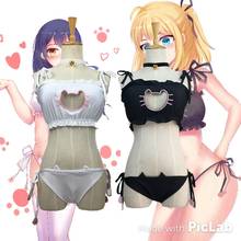 Nova chegada bonito sexy kawaii kitty gato bordado miow estrela buraco da fechadura oco sutiã e roupa interior amor ao vivo anime cosplay lingerie conjunto 2024 - compre barato