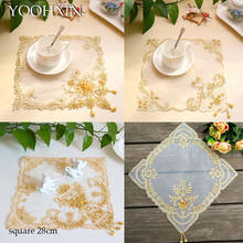 NEW gold sequin embroidery lace table place mat cloth pad cup coaster placemat doily tableware kitchen wedding Christmas decor 2024 - buy cheap