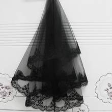 Однослойная женская накидка на лицо, черная свадебная фата, вышивка ресниц, Цветочная кружевная отделка, костюм для косплея на Хэллоуин 2024 - купить недорого